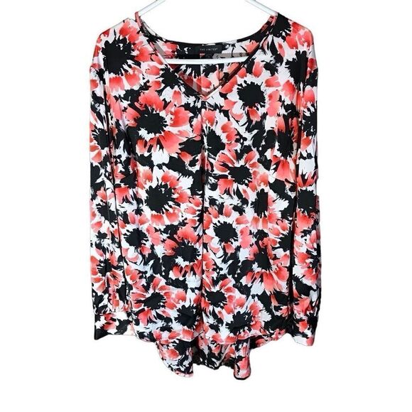 The Limited Plus SZ 2X floral silky feel Blouse Top orange black long sleeve - Picture 4 of 7